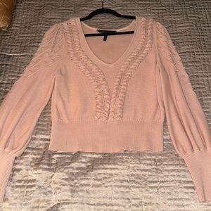 BCBGMAXAZRIA Women's Bishop Sleeve Cable Sweater